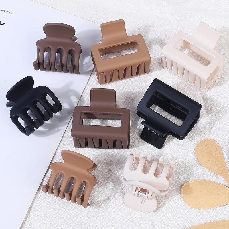 USDNICE Medium Hair Clips Combination 2 Styles Small Claw Clips for Thin Hair 8 Pcs Matte Non-slip Rectangle Jaw Clips Square Hair Accessories for Women and Girls (Brown) - Image 5
